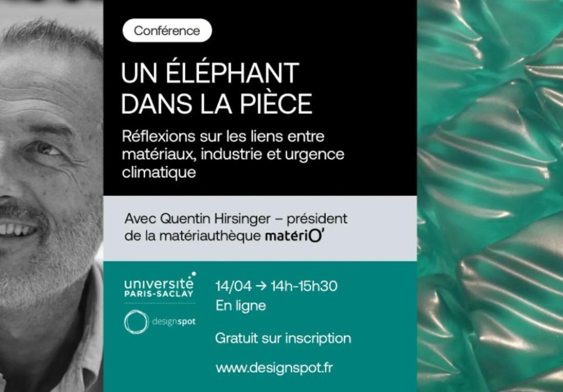 Affiche de la conférence Un éléphant dans la pièce : réflexions sur les liens entre matériaux, industrie et urgence climatique